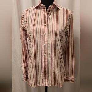 Faconnable Red and Brown Striped Women's Dress Shirt S